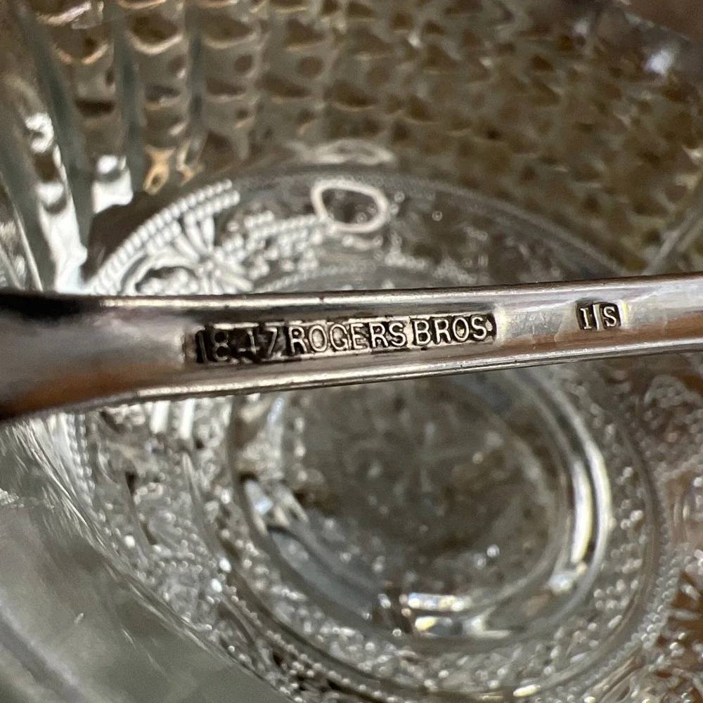 Vintage Glass Relish/Jelly Dish with Stand & 1847‎ Rogers Bros Daffodil Spoon